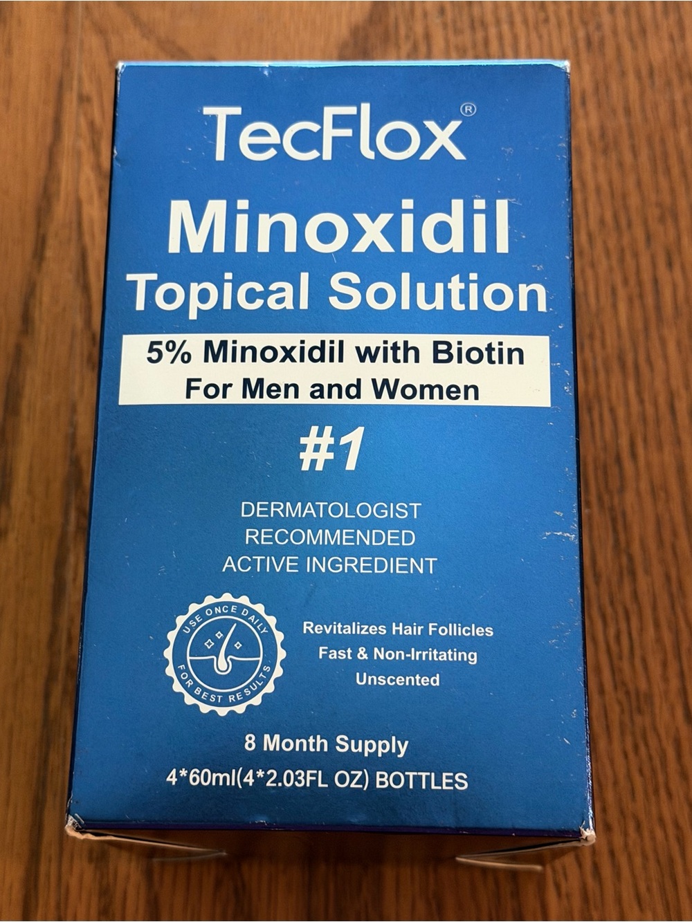 Unisex 5% Minoxidil Topical Solution w/ Biotin 8 Month Supply (4-60ml bottles)